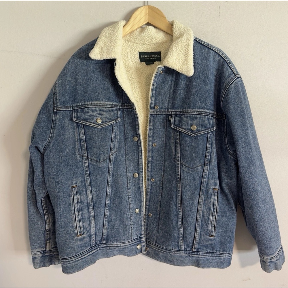 90s Polo Ralph Lauren Denim Sherpa Jean Jacket Size Medium Authentic Vintage USA